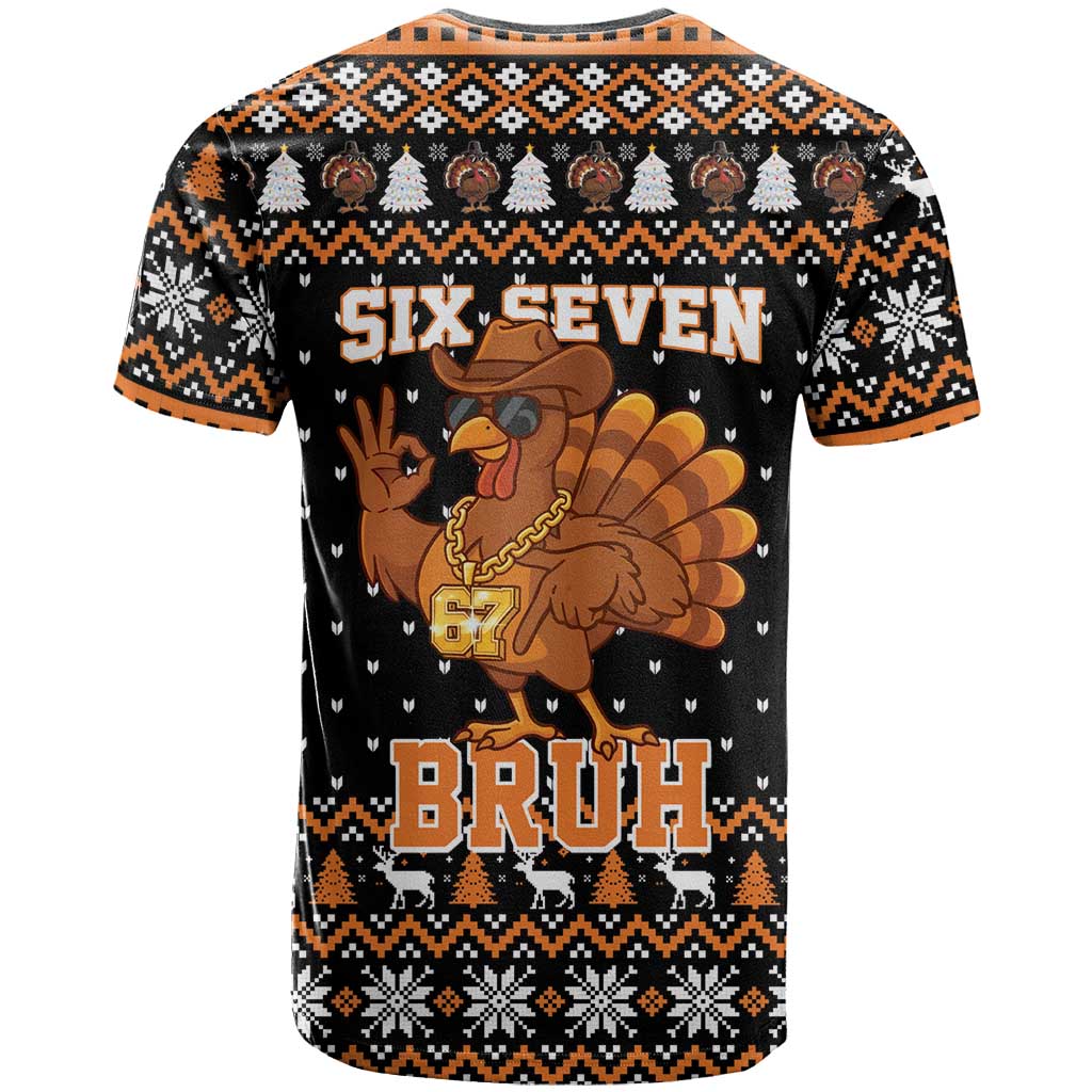 Thanksgiving Turkey Six Seven Bruh T Shirt Meme Gen Alpha Slang - Wonder Print Shop