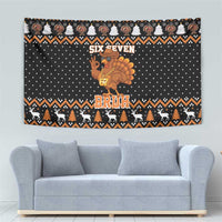 Thanksgiving Turkey Six Seven Bruh Tapestry Meme Gen Alpha Slang - Wonder Print Shop