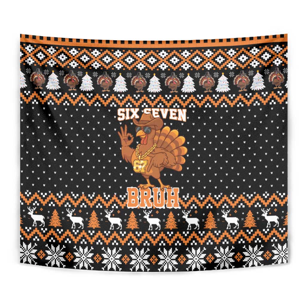 Thanksgiving Turkey Six Seven Bruh Tapestry Meme Gen Alpha Slang - Wonder Print Shop