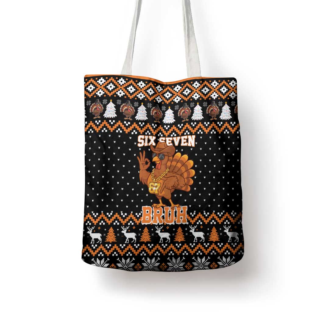 Thanksgiving Turkey Six Seven Bruh Tote Bag Meme Gen Alpha Slang - Wonder Print Shop