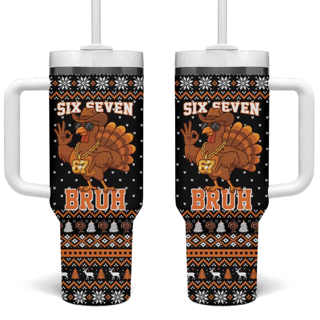 Thanksgiving Turkey Six Seven Bruh Tumbler With Handle Meme Gen Alpha Slang - Wonder Print Shop