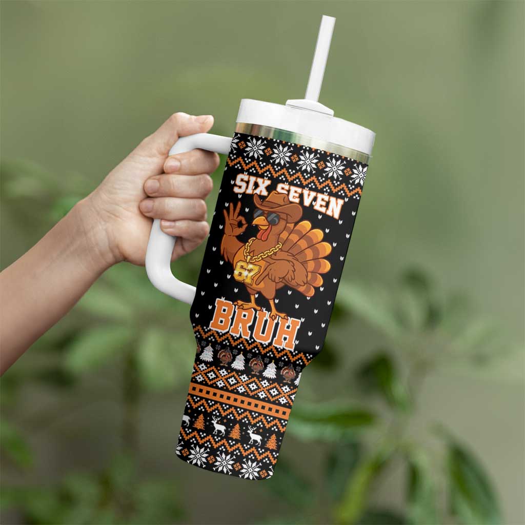 Thanksgiving Turkey Six Seven Bruh Tumbler With Handle Meme Gen Alpha Slang - Wonder Print Shop