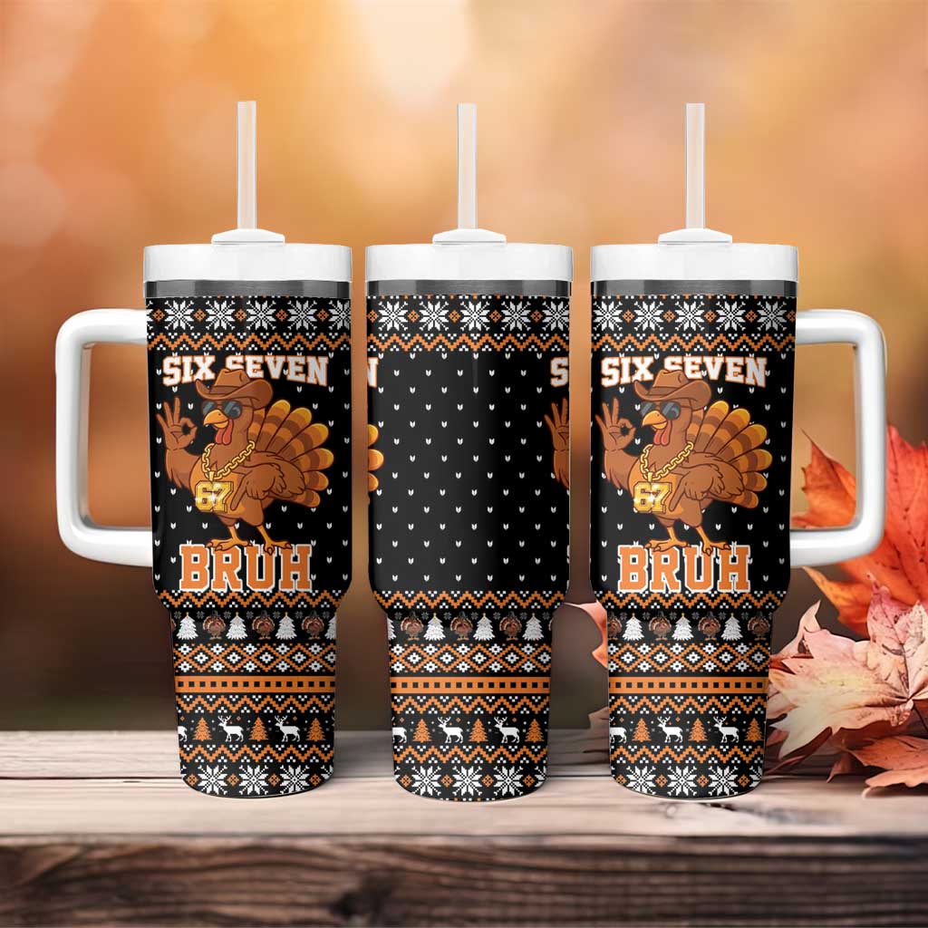 Thanksgiving Turkey Six Seven Bruh Tumbler With Handle Meme Gen Alpha Slang - Wonder Print Shop