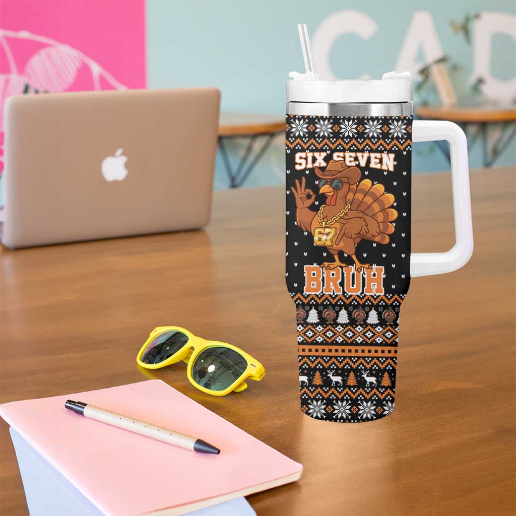 Thanksgiving Turkey Six Seven Bruh Tumbler With Handle Meme Gen Alpha Slang - Wonder Print Shop