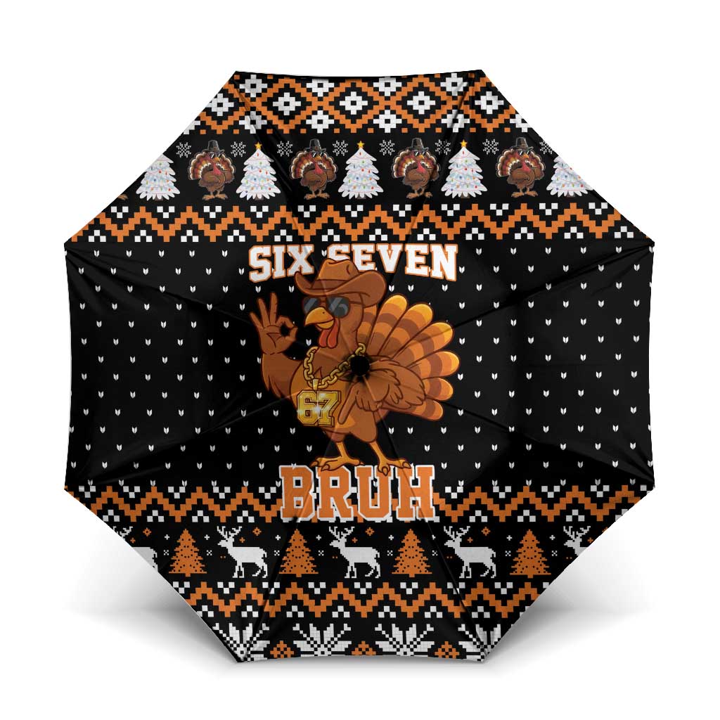 Thanksgiving Turkey Six Seven Bruh Umbrella Meme Gen Alpha Slang - Wonder Print Shop