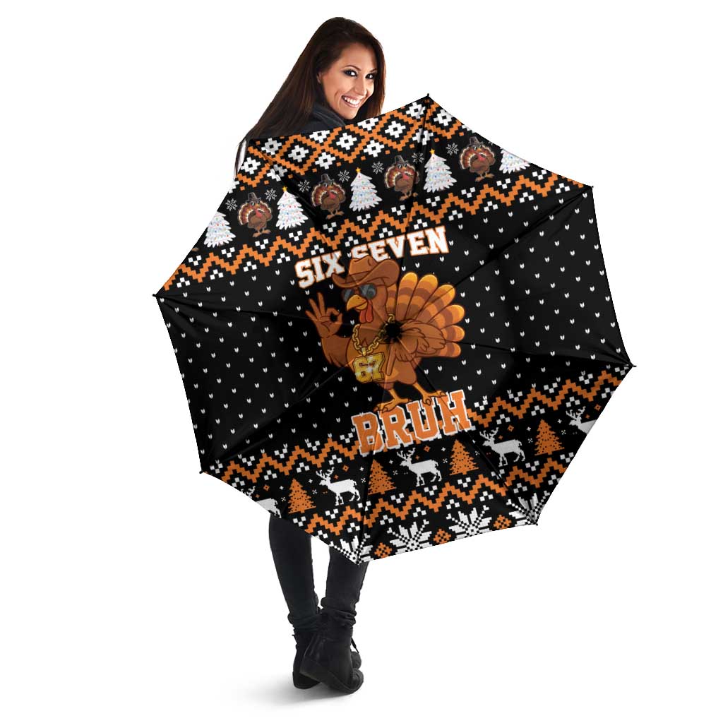 Thanksgiving Turkey Six Seven Bruh Umbrella Meme Gen Alpha Slang - Wonder Print Shop