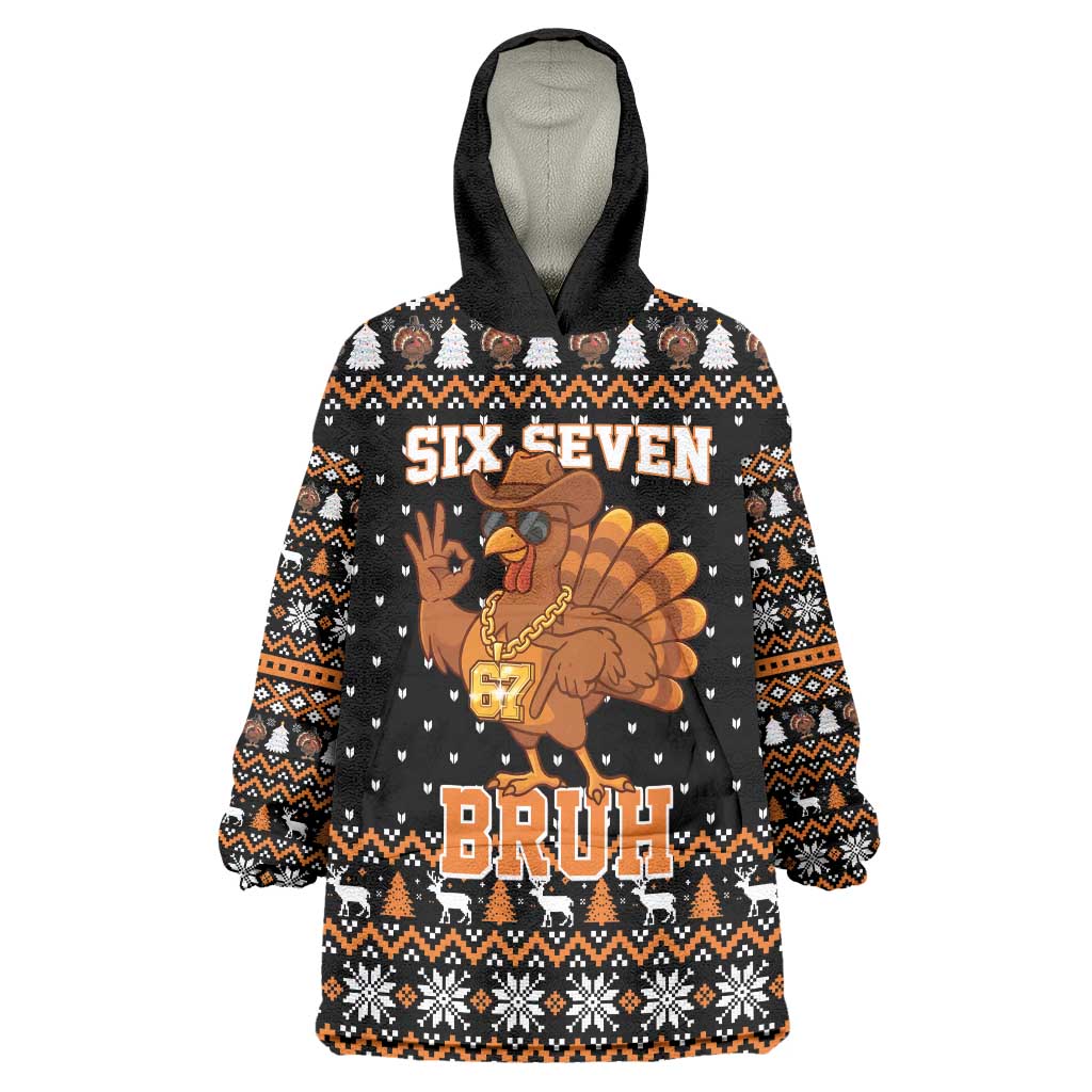Thanksgiving Turkey Six Seven Bruh Wearable Blanket Hoodie Meme Gen Alpha Slang - Wonder Print Shop