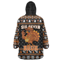 Thanksgiving Turkey Six Seven Bruh Wearable Blanket Hoodie Meme Gen Alpha Slang - Wonder Print Shop