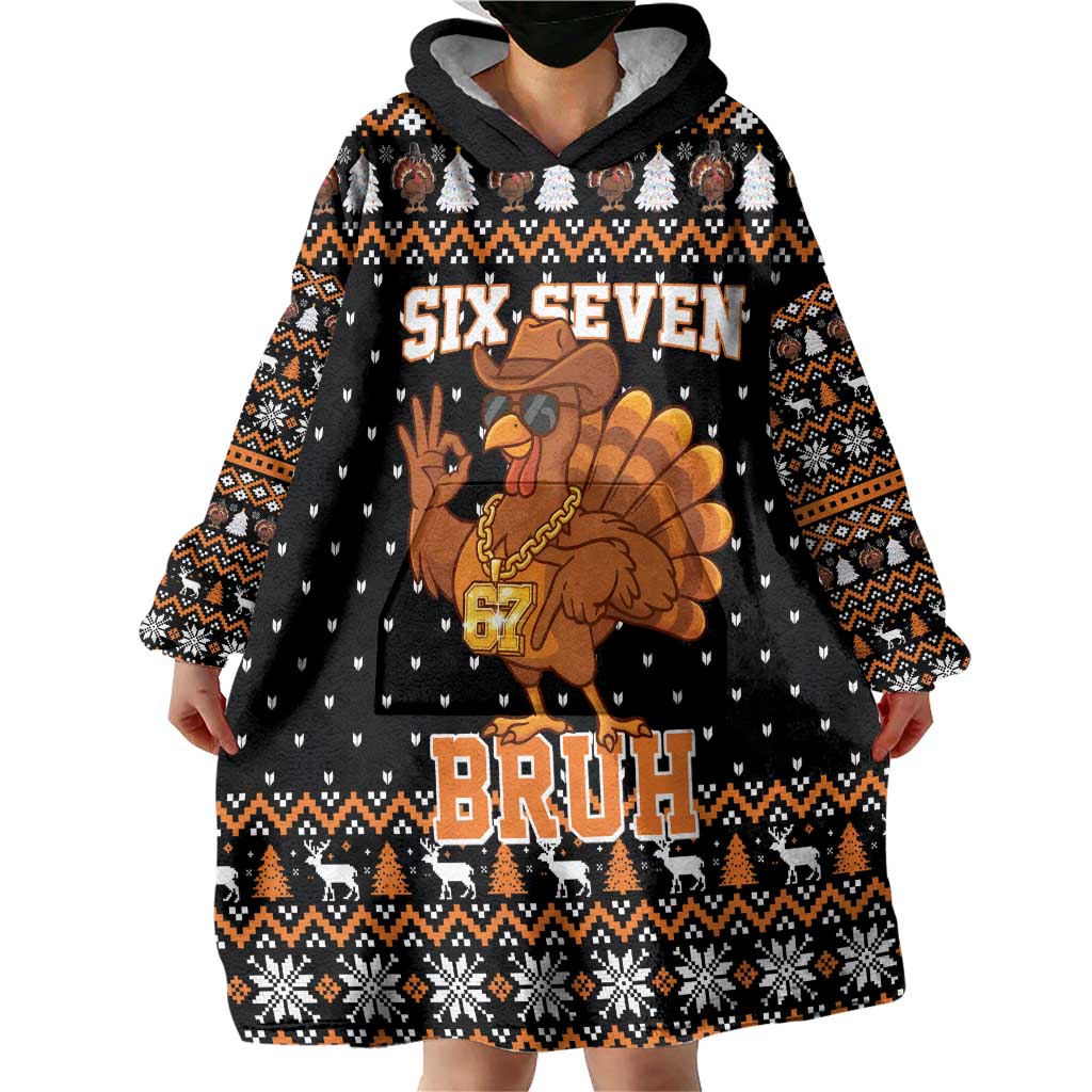 Thanksgiving Turkey Six Seven Bruh Wearable Blanket Hoodie Meme Gen Alpha Slang - Wonder Print Shop