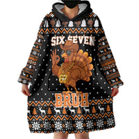 Thanksgiving Turkey Six Seven Bruh Wearable Blanket Hoodie Meme Gen Alpha Slang - Wonder Print Shop