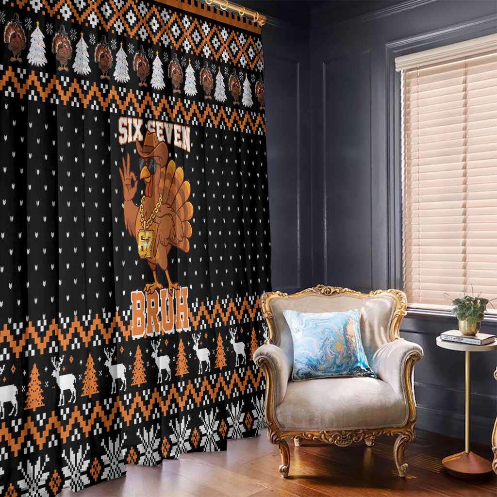 Thanksgiving Turkey Six Seven Bruh Window Curtain Meme Gen Alpha Slang - Wonder Print Shop