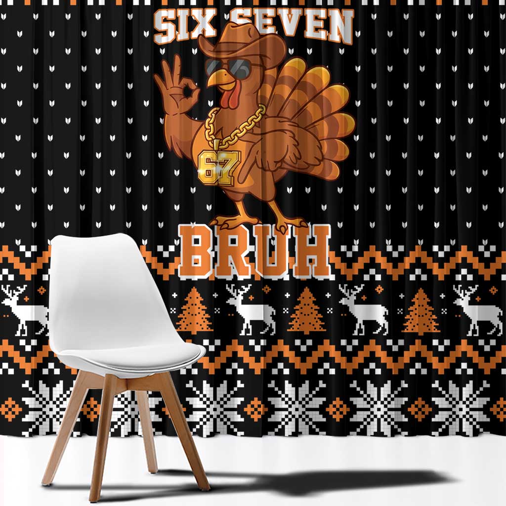 Thanksgiving Turkey Six Seven Bruh Window Curtain Meme Gen Alpha Slang - Wonder Print Shop