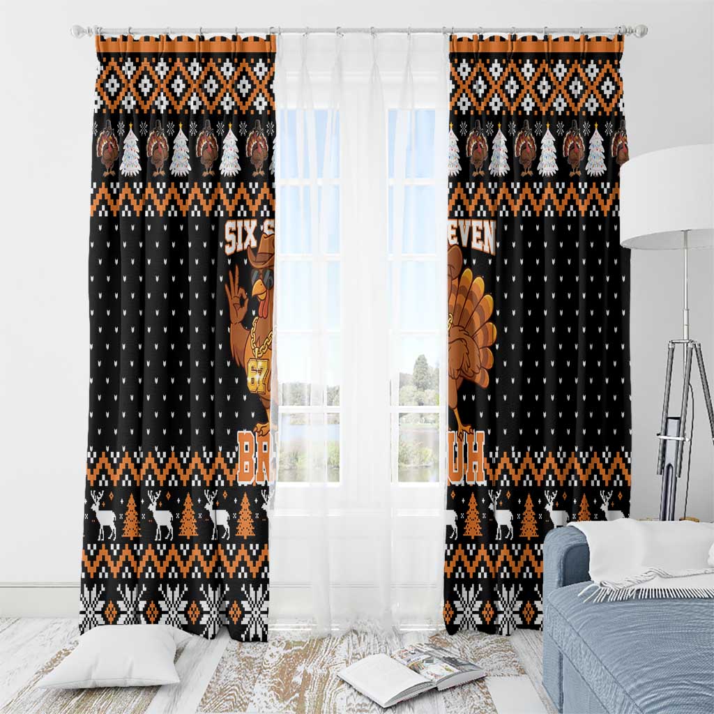 Thanksgiving Turkey Six Seven Bruh Window Curtain Meme Gen Alpha Slang - Wonder Print Shop