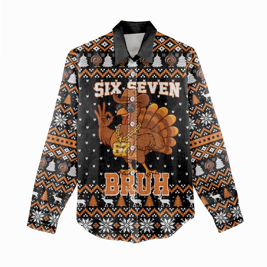 Thanksgiving Turkey Six Seven Bruh Women Casual Shirt Meme Gen Alpha Slang - Wonder Print Shop