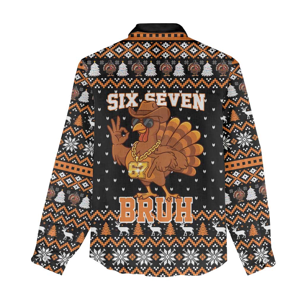 Thanksgiving Turkey Six Seven Bruh Women Casual Shirt Meme Gen Alpha Slang - Wonder Print Shop