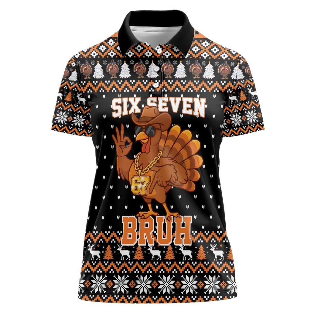 Thanksgiving Turkey Six Seven Bruh Women Polo Shirt Meme Gen Alpha Slang - Wonder Print Shop