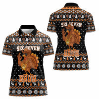 Thanksgiving Turkey Six Seven Bruh Women Polo Shirt Meme Gen Alpha Slang - Wonder Print Shop