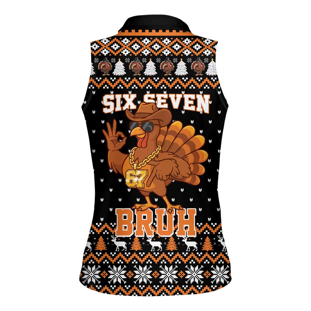 Thanksgiving Turkey Six Seven Bruh Women Sleeveless Polo Shirt Meme Gen Alpha Slang - Wonder Print Shop