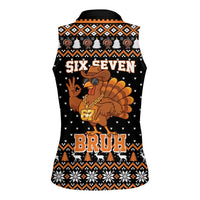 Thanksgiving Turkey Six Seven Bruh Women Sleeveless Polo Shirt Meme Gen Alpha Slang - Wonder Print Shop