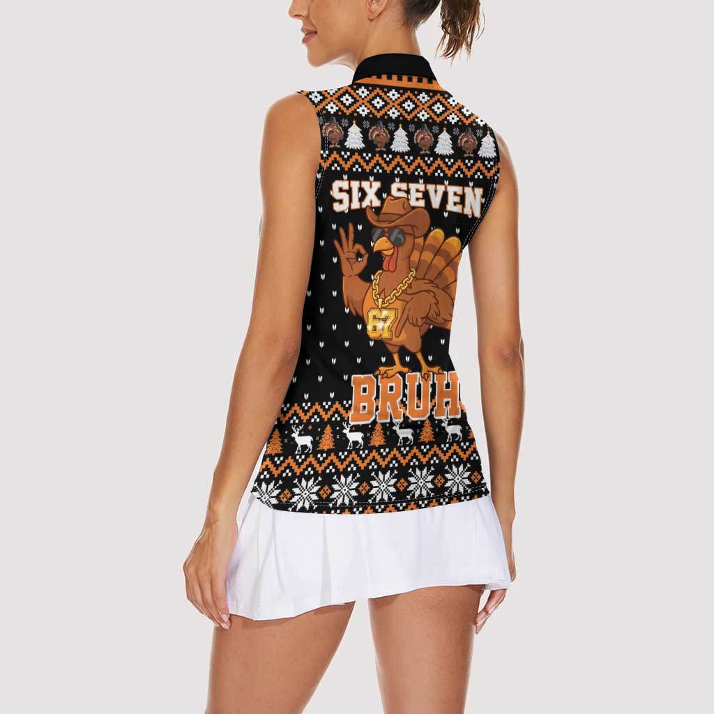 Thanksgiving Turkey Six Seven Bruh Women Sleeveless Polo Shirt Meme Gen Alpha Slang - Wonder Print Shop