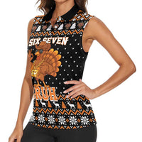 Thanksgiving Turkey Six Seven Bruh Women Sleeveless Polo Shirt Meme Gen Alpha Slang - Wonder Print Shop
