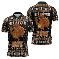 Thanksgiving Turkey Six Seven Bruh Zipper Polo Shirt Meme Gen Alpha Slang - Wonder Print Shop