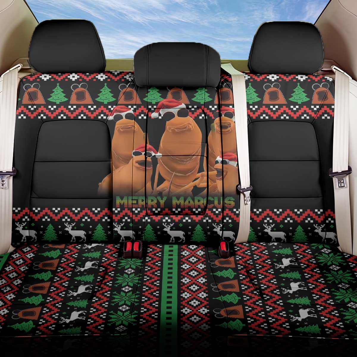 Marcus The Worm Christmas Back Car Seat Cover Funny Gen Alpha Meme Slang - Wonder Print Shop