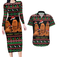 Marcus The Worm Christmas Couples Matching Long Sleeve Bodycon Dress and Hawaiian Shirt Funny Gen Alpha Meme Slang - Wonder Print Shop