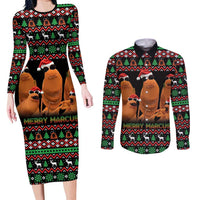 Marcus The Worm Christmas Couples Matching Long Sleeve Bodycon Dress and Long Sleeve Button Shirt Funny Gen Alpha Meme Slang - Wonder Print Shop