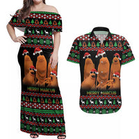 Marcus The Worm Christmas Couples Matching Off Shoulder Maxi Dress and Hawaiian Shirt Funny Gen Alpha Meme Slang - Wonder Print Shop
