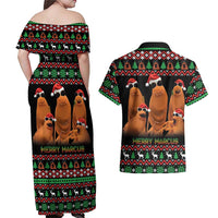 Marcus The Worm Christmas Couples Matching Off Shoulder Maxi Dress and Hawaiian Shirt Funny Gen Alpha Meme Slang - Wonder Print Shop