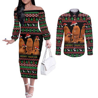 Marcus The Worm Christmas Couples Matching Off The Shoulder Long Sleeve Dress and Long Sleeve Button Shirt Funny Gen Alpha Meme Slang - Wonder Print Shop