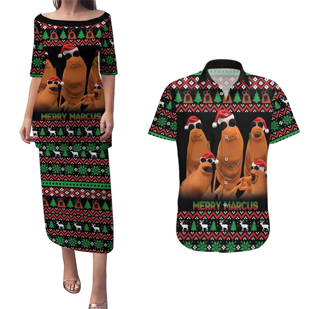 Marcus The Worm Christmas Couples Matching Puletasi and Hawaiian Shirt Funny Gen Alpha Meme Slang - Wonder Print Shop