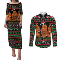 Marcus The Worm Christmas Couples Matching Puletasi and Long Sleeve Button Shirt Funny Gen Alpha Meme Slang - Wonder Print Shop