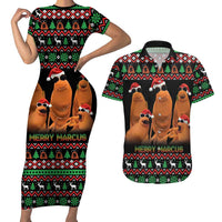 Marcus The Worm Christmas Couples Matching Short Sleeve Bodycon Dress and Hawaiian Shirt Funny Gen Alpha Meme Slang - Wonder Print Shop