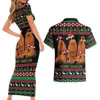 Marcus The Worm Christmas Couples Matching Short Sleeve Bodycon Dress and Hawaiian Shirt Funny Gen Alpha Meme Slang - Wonder Print Shop