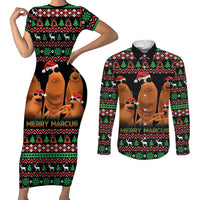 Marcus The Worm Christmas Couples Matching Short Sleeve Bodycon Dress and Long Sleeve Button Shirt Funny Gen Alpha Meme Slang - Wonder Print Shop