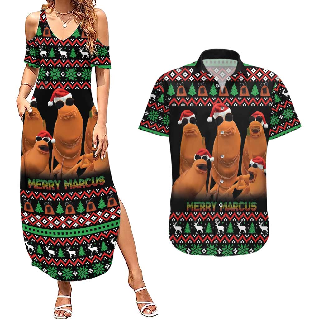 Marcus The Worm Christmas Couples Matching Summer Maxi Dress and Hawaiian Shirt Funny Gen Alpha Meme Slang - Wonder Print Shop