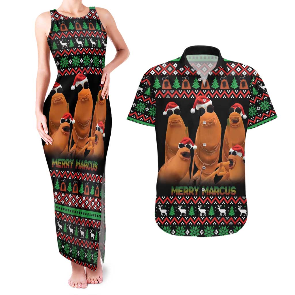 Marcus The Worm Christmas Couples Matching Tank Maxi Dress and Hawaiian Shirt Funny Gen Alpha Meme Slang - Wonder Print Shop