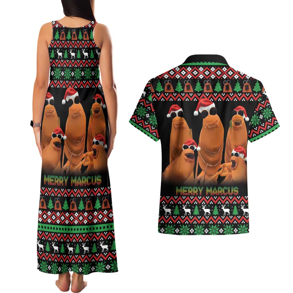 Marcus The Worm Christmas Couples Matching Tank Maxi Dress and Hawaiian Shirt Funny Gen Alpha Meme Slang - Wonder Print Shop