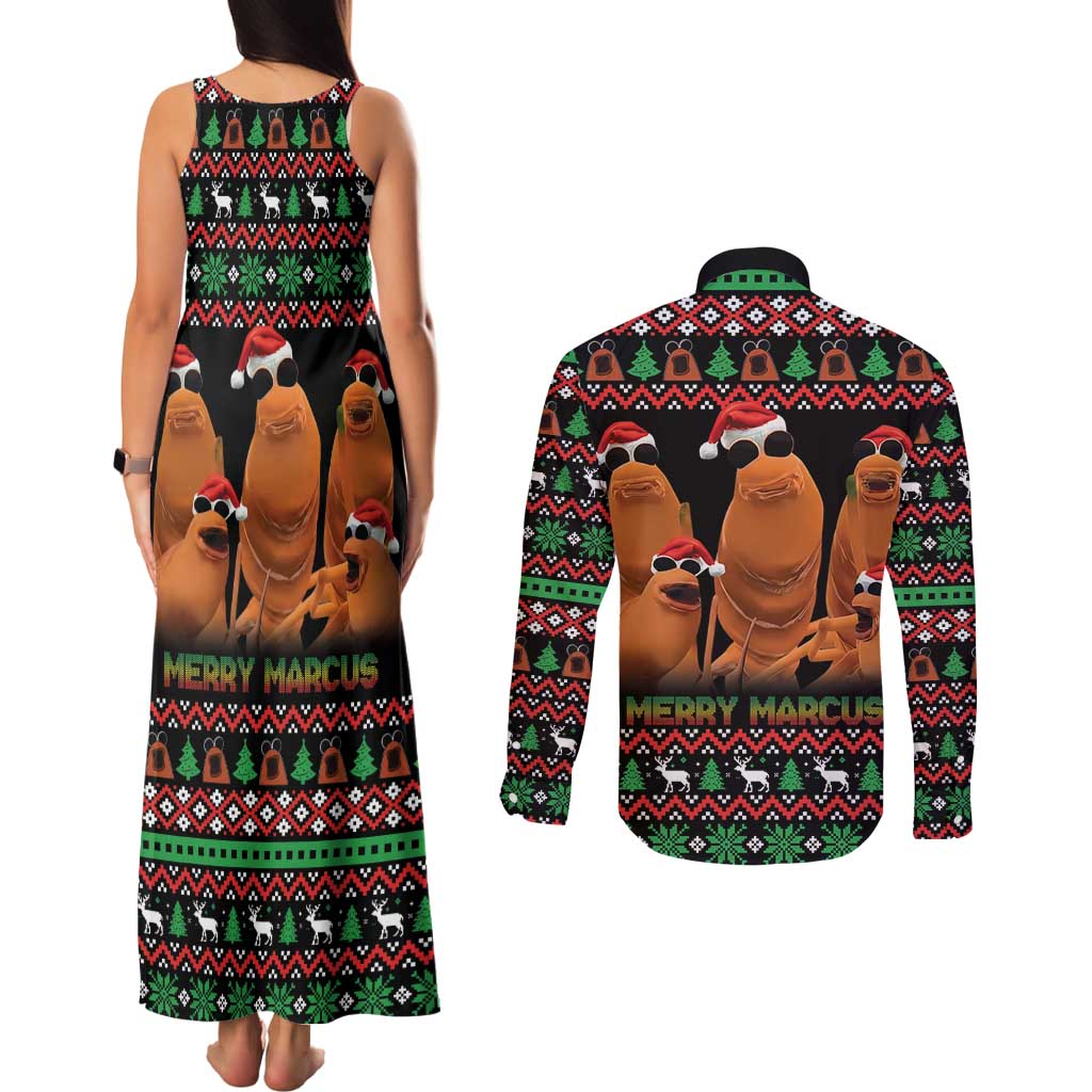 Marcus The Worm Christmas Couples Matching Tank Maxi Dress and Long Sleeve Button Shirt Funny Gen Alpha Meme Slang - Wonder Print Shop