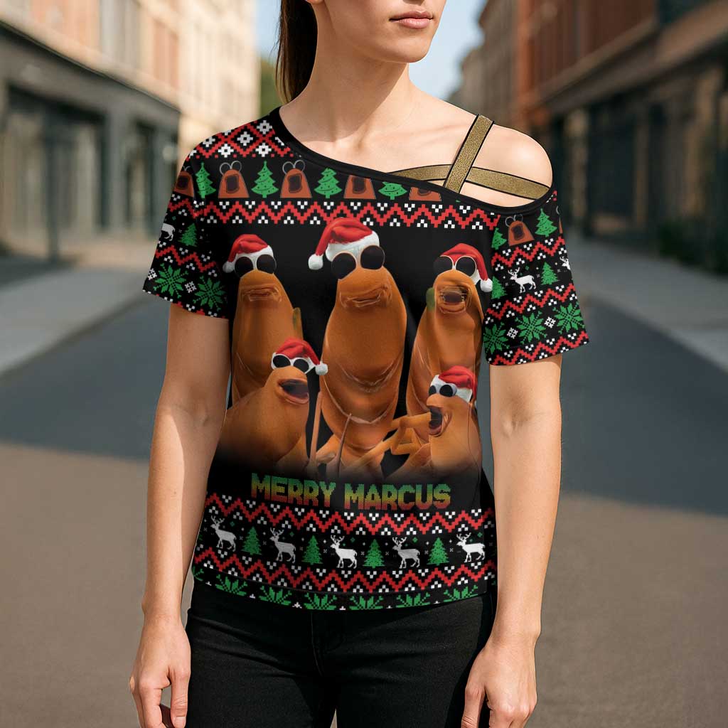Marcus The Worm Christmas Cross Shoulder Shirt Funny Gen Alpha Meme Slang - Wonder Print Shop
