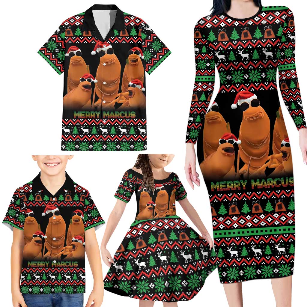 Marcus The Worm Christmas Family Matching Long Sleeve Bodycon Dress and Hawaiian Shirt Funny Gen Alpha Meme Slang - Wonder Print Shop