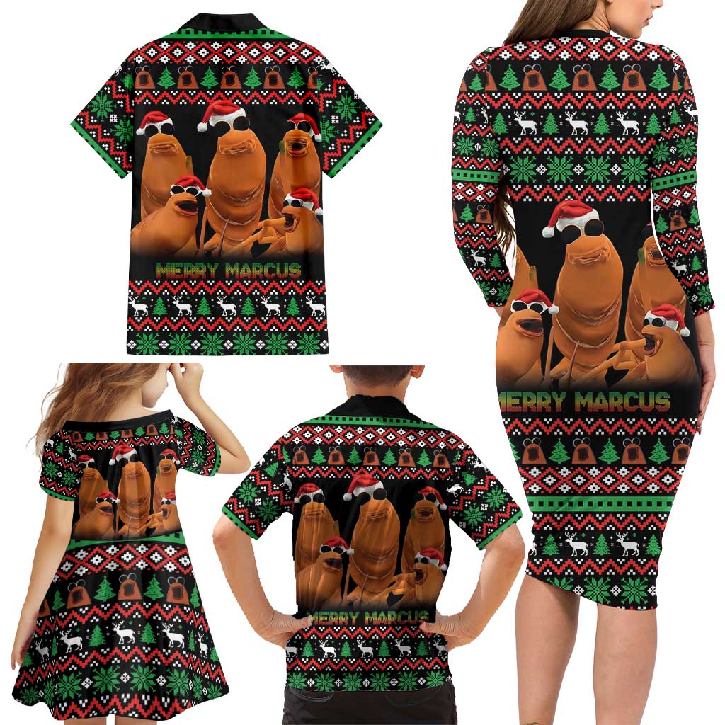 Marcus The Worm Christmas Family Matching Long Sleeve Bodycon Dress and Hawaiian Shirt Funny Gen Alpha Meme Slang - Wonder Print Shop