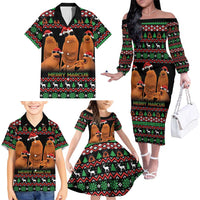 Marcus The Worm Christmas Family Matching Off The Shoulder Long Sleeve Dress and Hawaiian Shirt Funny Gen Alpha Meme Slang - Wonder Print Shop