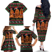 Marcus The Worm Christmas Family Matching Off The Shoulder Long Sleeve Dress and Hawaiian Shirt Funny Gen Alpha Meme Slang - Wonder Print Shop