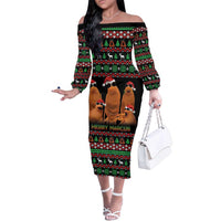 Marcus The Worm Christmas Family Matching Off The Shoulder Long Sleeve Dress and Hawaiian Shirt Funny Gen Alpha Meme Slang - Wonder Print Shop