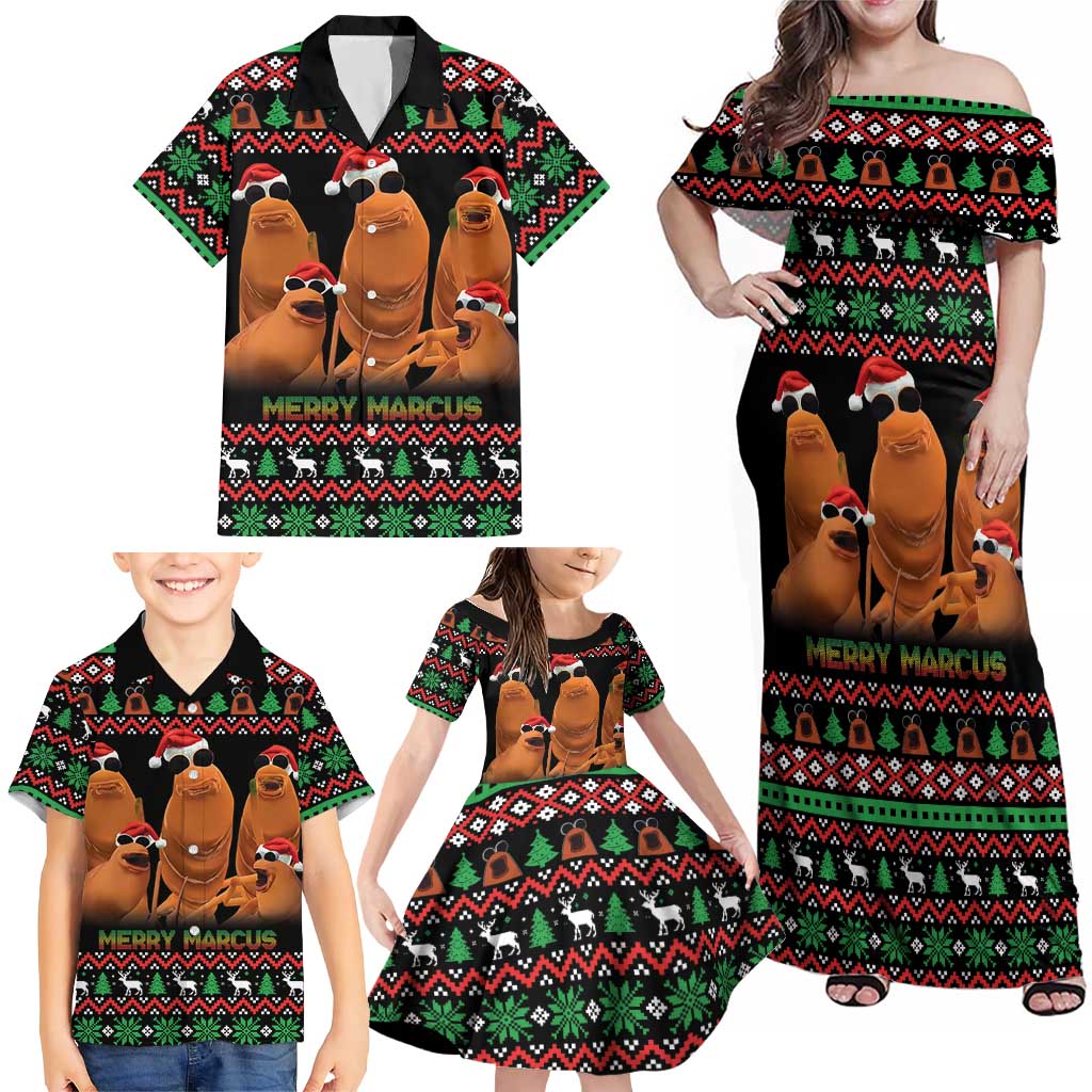 Marcus The Worm Christmas Family Matching Off Shoulder Maxi Dress and Hawaiian Shirt Funny Gen Alpha Meme Slang - Wonder Print Shop