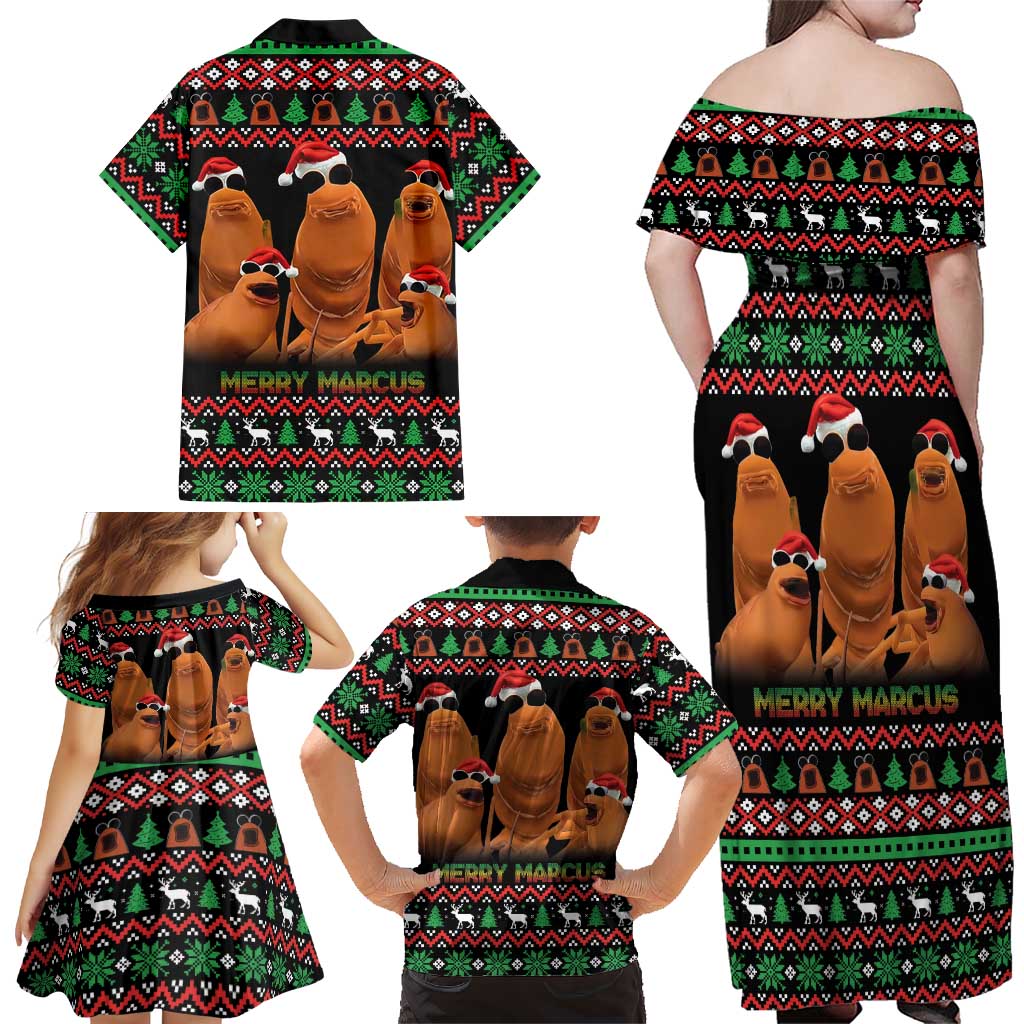 Marcus The Worm Christmas Family Matching Off Shoulder Maxi Dress and Hawaiian Shirt Funny Gen Alpha Meme Slang - Wonder Print Shop
