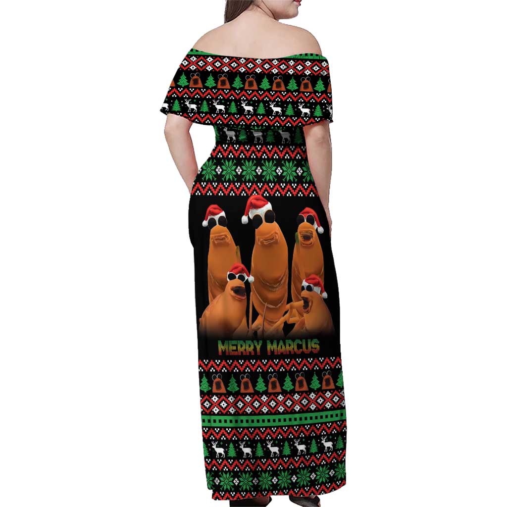 Marcus The Worm Christmas Family Matching Off Shoulder Maxi Dress and Hawaiian Shirt Funny Gen Alpha Meme Slang - Wonder Print Shop